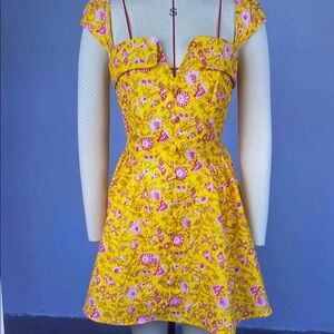 Yellow and Pink Flutter Sleeve Sundress with Sweetheart Neckline